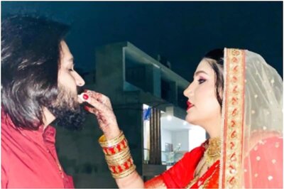 Karva Chauth 2020: Sapna Choudhary Looks Beautiful in Red in Pics with Veer Sahu