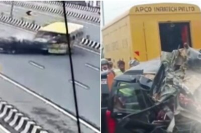 Caught on CCTV: Bus-Car Collision on Delhi-Meerut Expressway Kills 6; Child Critically Injured