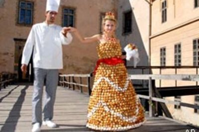 Chef's wife wears edible wedding gown
