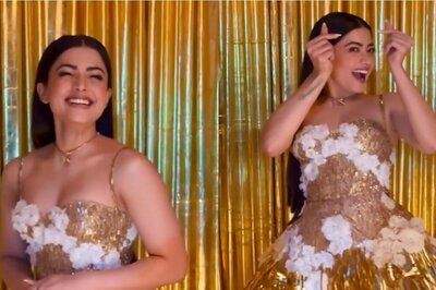 Animal Actress Rashmika Mandanna Slips Into A Cutesy Golden Short Dress For Promotions; Watch
