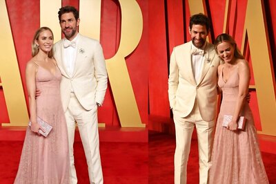 Emily Blunt Radiates in Pink Lace, Joined by Dapper John Krasinski at Vanity Fair Oscar Party