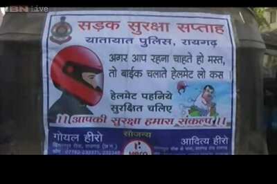Traffic Police's jibe at Gadkari, poster shows him on scooter with helmet flying off
