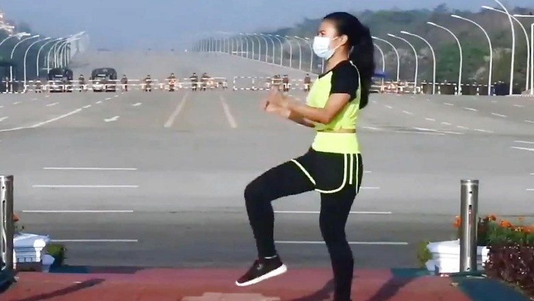 Viral Video: Myanmar Aerobics Instructor Does Her Workout Routine as Coup Unfolds Behind Her