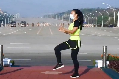 Viral Video: Myanmar Aerobics Instructor Does Her Workout Routine as Coup Unfolds Behind Her