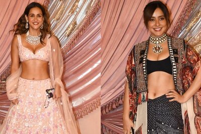 Anant Ambani And Radhika Merchant Sangeet: Neha Sharma Looked Chic In Printed Skirt Set, Aisha Sharma Dazzled In Peach Lehenga