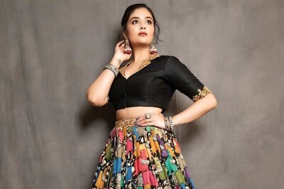 Actress Sreemukhi's Printed Lehenga With Black-collared Blouse Is Perfect Sangeet Wear