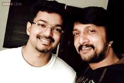 Snapshot: Kichcha Sudeep posts a selfie with Ilayathalapathy Vijay; says he's in awe of Sridevi's presence on the sets